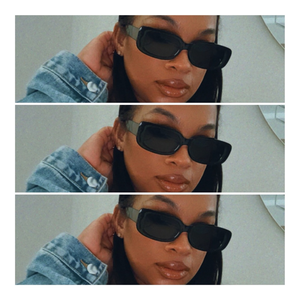 Black Rectangular Retro Sunglasses - Picture 3 of 4